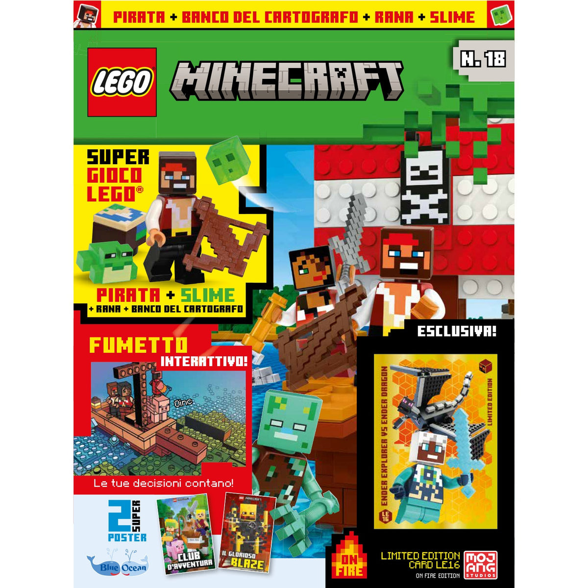LEGO MINECRAFT N. 18 - PIRATA + BANCO DEL CARTOGRAFO + RANA + SLIME + LIMITED CARD LE16 ENDER EXPLORER VS ENDER DRAGON