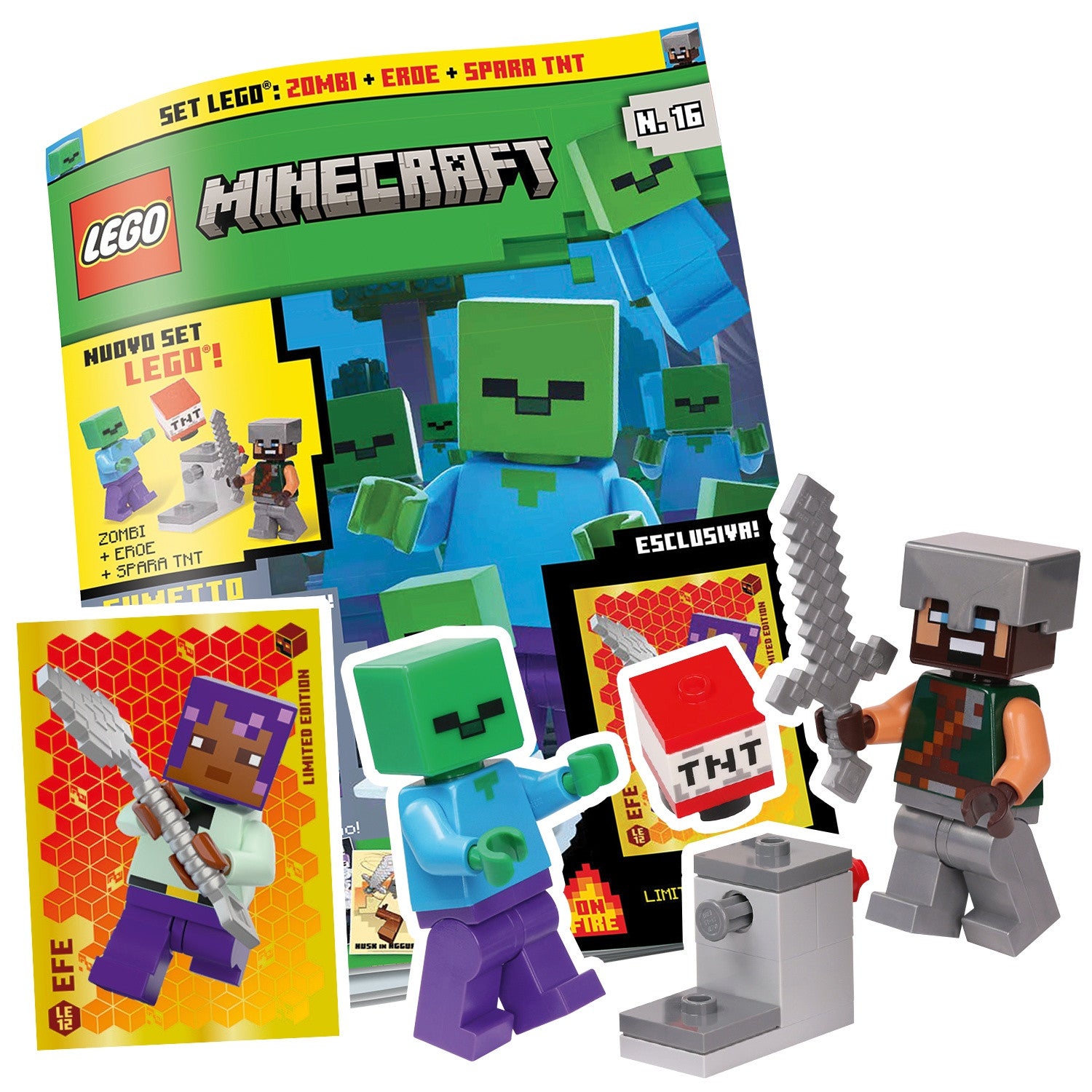 LEGO MINECRAFT N.16 - ZOMBIE + EROE + SPARA TNT + LIMITED CARD EFE