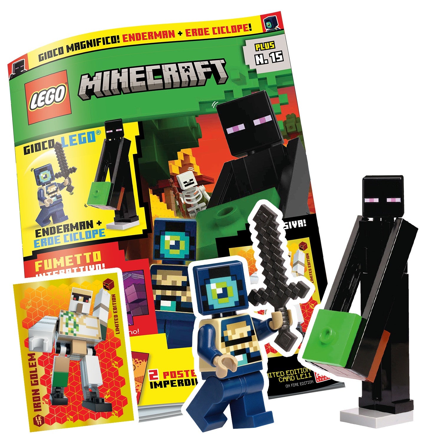 LEGO MINECRAFT PLUS N.15 - ENDERMAN + EROE CICLOPE + LIMITED CARD IRON GOLEM