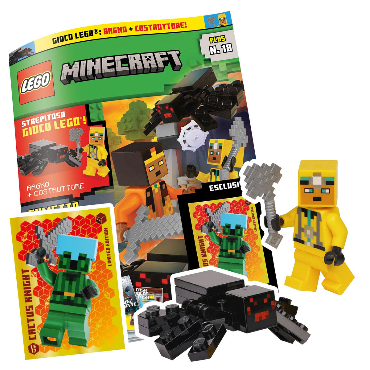 LEGO MINECRAFT PLUS N.18 - RAGNO + COSTRUTTORE + LIMITED CARD LE17 CACTUS KNIGHT