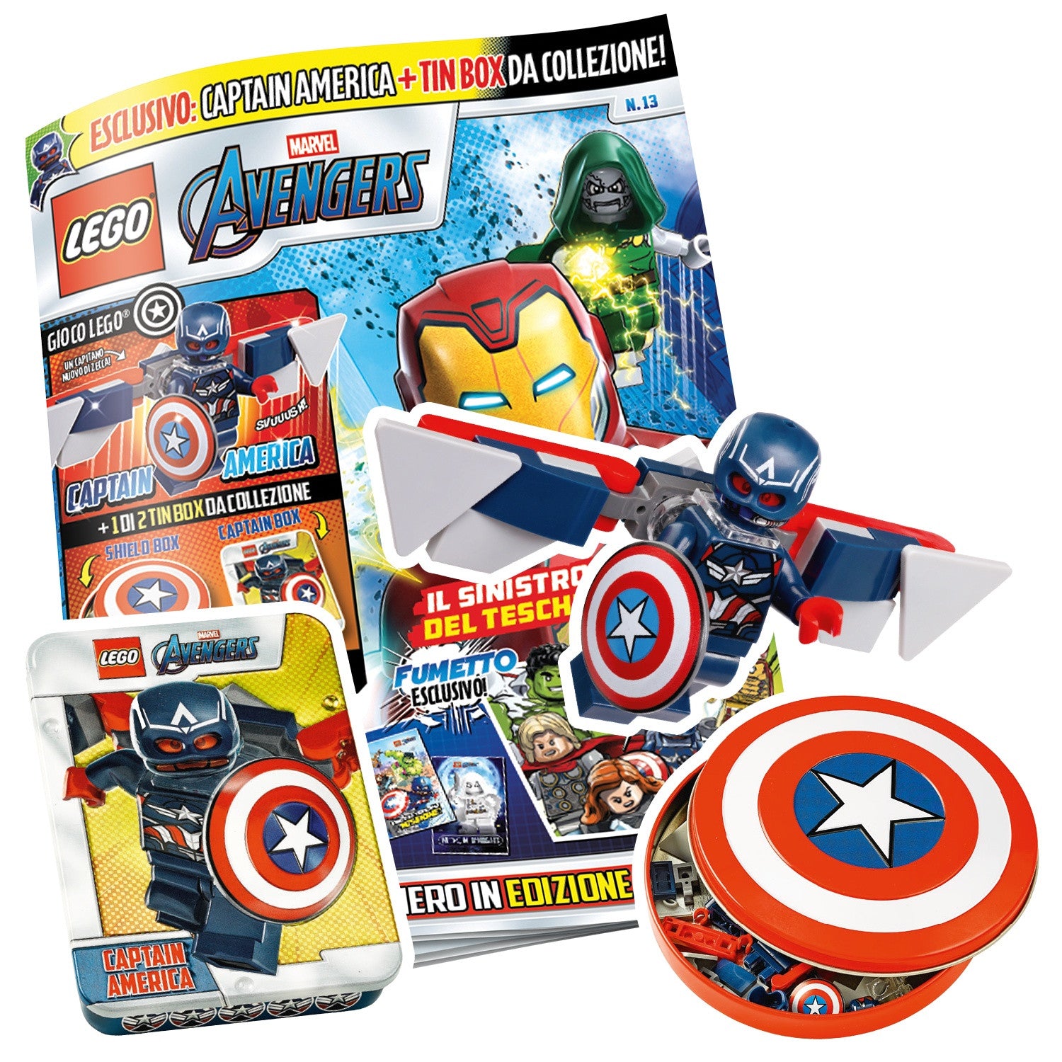 LEGO AVENGERS N. 13 - GIOCO LEGO: CAPTAIN AMERICA + 1 DI 2 TIN BOX LIMITED EDITION